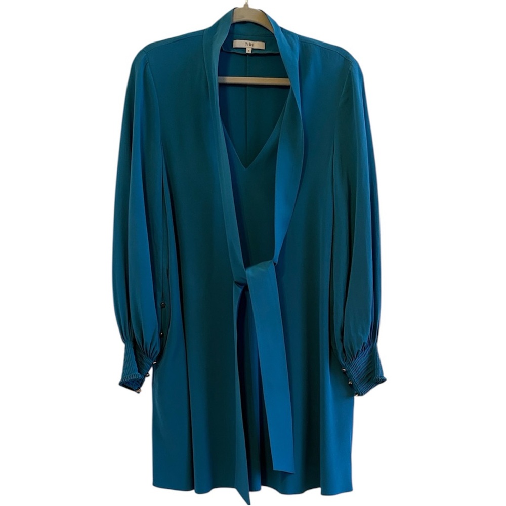 Tibi Silk Long-Sleeve Wing Dress with Tie Sz S